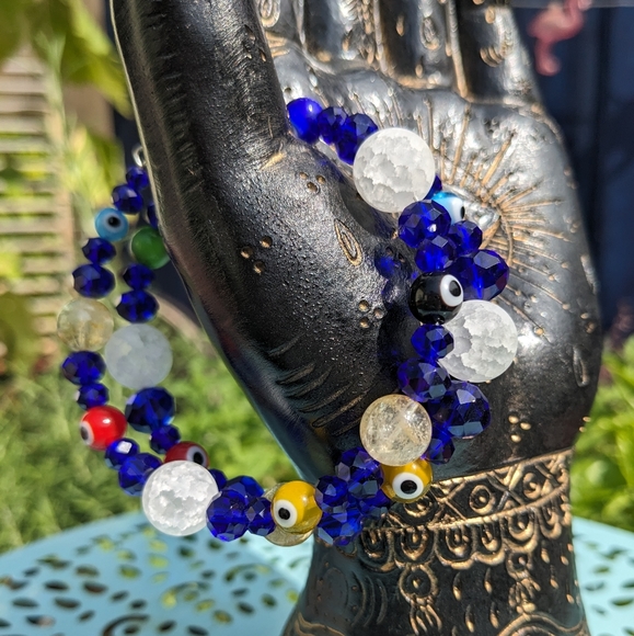 🧿SOLD🧿Evil Eye Protection Citrine Quartz Beads Good Luck Crystals Blue - Picture 10 of 17